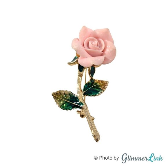 Vintage Floral Pink Porcelain Rose Gold Tone Brooch - Picture 1 of 7